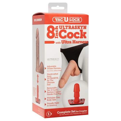 Pene ULTRASKYN de 8 Pulgadas Vac-U-Lock con Arnés Ultra | Strap-On Definitivo