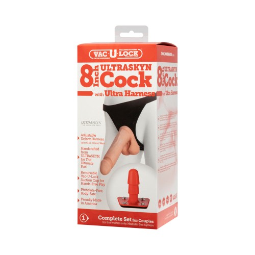 Vac-U-Lock 8-Inch ULTRASKYN Cock with Ultra Harness | Ultimate Strap-On