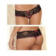 Rene Rofe Crotchless Lace Thong with Bows