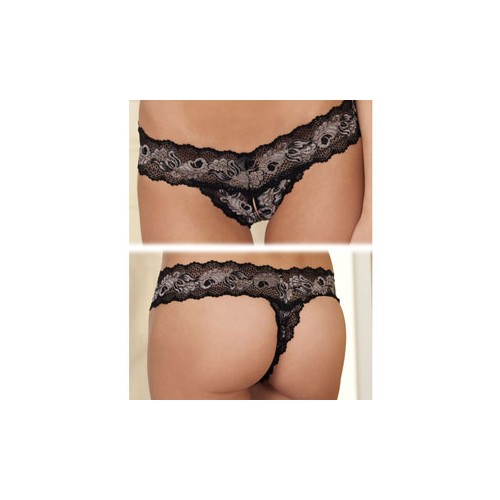 Rene Rofe Crotchless Lace V-Thong - S/M