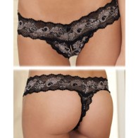 Rene Rofe Crotchless Lace V-Thong - S/M