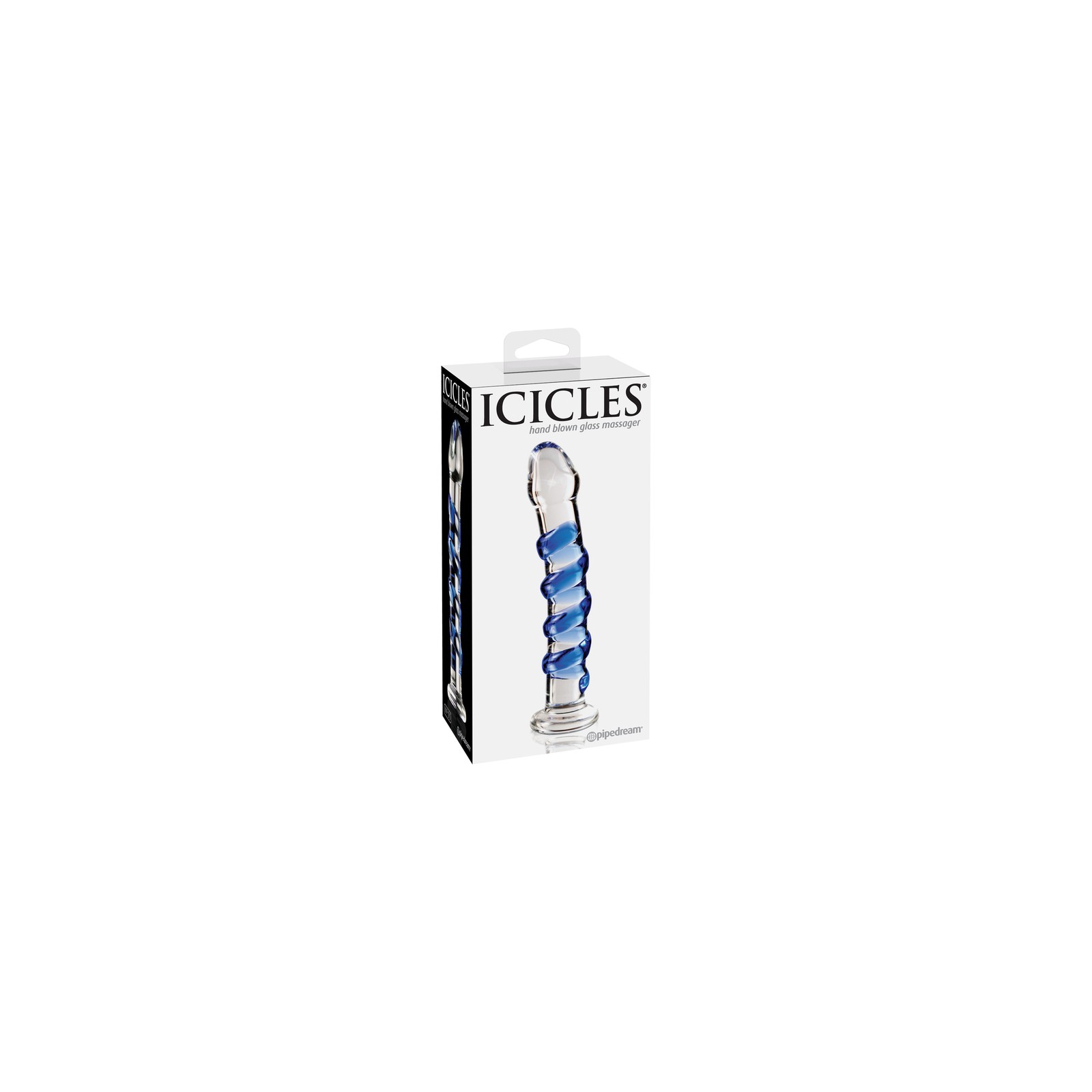 Pipedream Icicles No. 5 Curved Ribbed 7 in. Glass Dildo Blue/Clear