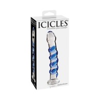 Pipedream Icicles No. 5 Curved Ribbed 7 in. Glass Dildo Blue/Clear