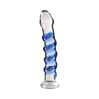 Pipedream Icicles No. 5 Curved Ribbed 7 in. Glass Dildo Blue/Clear