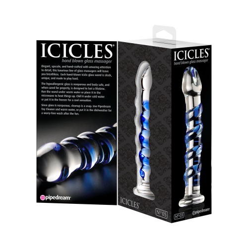 Dildo Curvado de Vidrio Icicles No. 5 7 Pulgadas Azul/Transparente