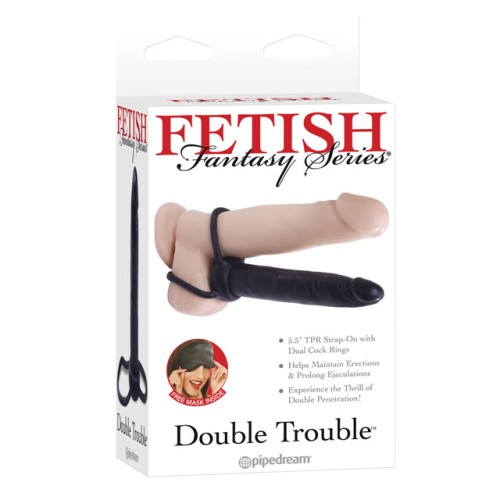 Pipedream Fetish Fantasy Doble Problema Dildo Strap-On Doble Anillo con Dildo de 5.5 in. Negro