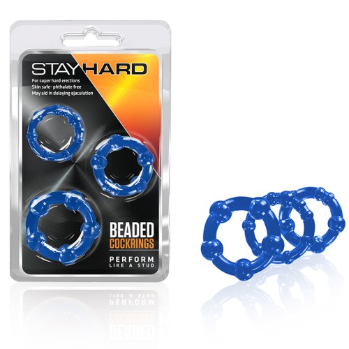 Set de Anillos para el Pene Stay Hard Beaded Azul - 3 Tamaños