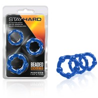 Stay Hard Blue Beaded Cockring Set - 3 Sizes