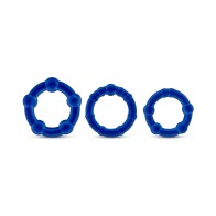 Stay Hard Blue Beaded Cockring Set - 3 Sizes