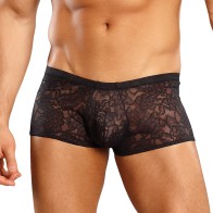 Male Power Stretch Lace Mini Short Black