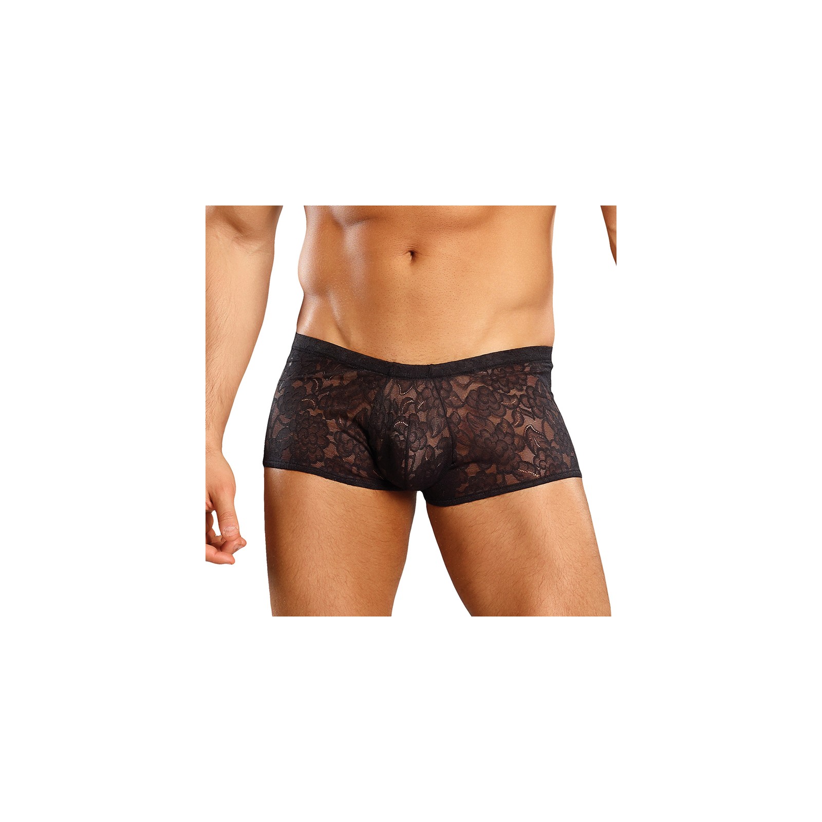 Male Power Stretch Lace Mini Shorts