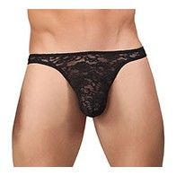 Male Power Stretch Lace Bong Thong Black L/XL - Ultimate Comfortable Fit