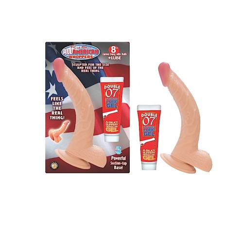 All American Whoppers 8in Curved Dong with Balls Plus Lube