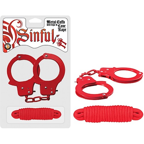 Sinful Metal Cuffs with Keys Red