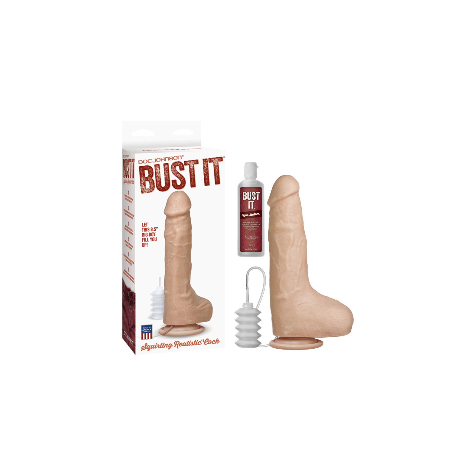 Bust It Squirting Realistic Cock White with Nut Butter - Shop Now