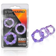 Stay Hard Beaded Cockrings - 3-Piece Set Purple