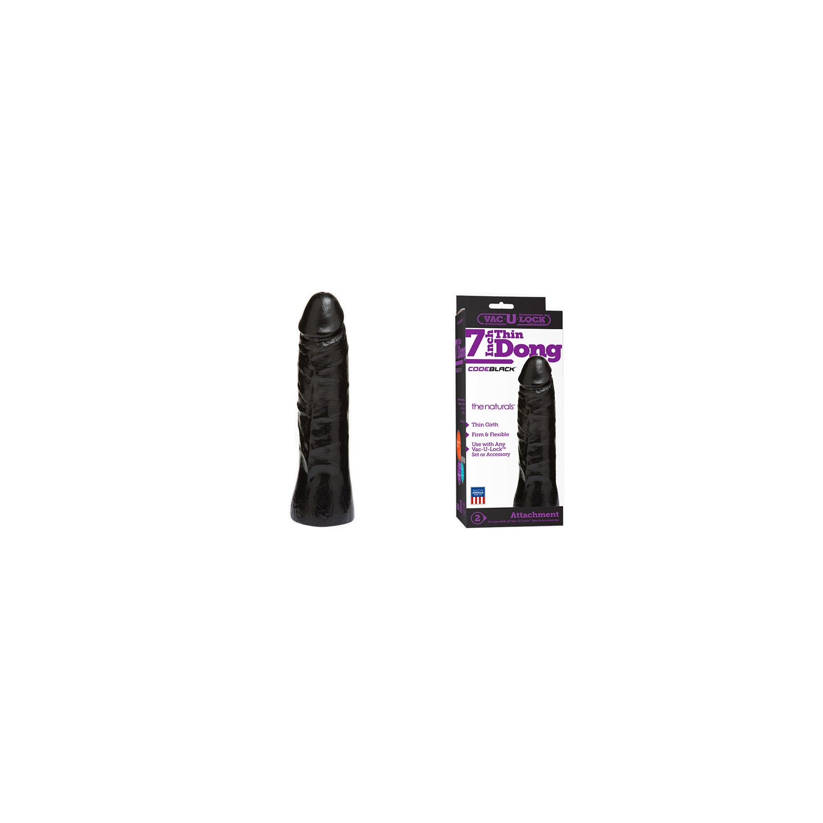 Dildo Delgado de 7 Pulgadas Vac-U-Lock The Naturals CODEBLACK