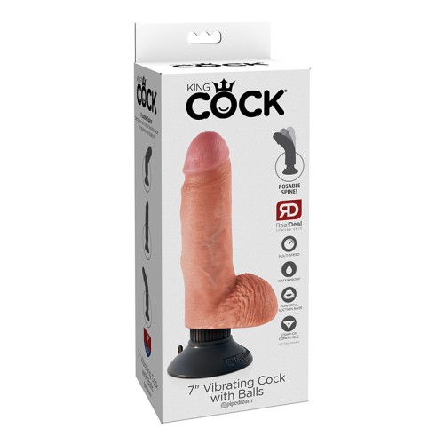 King Cock 7 inch Vibrating Dildo with Balls Beige