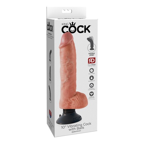 Pene Vibrante de 10 Pulgadas con Bolas Pipedream King Cock Beige