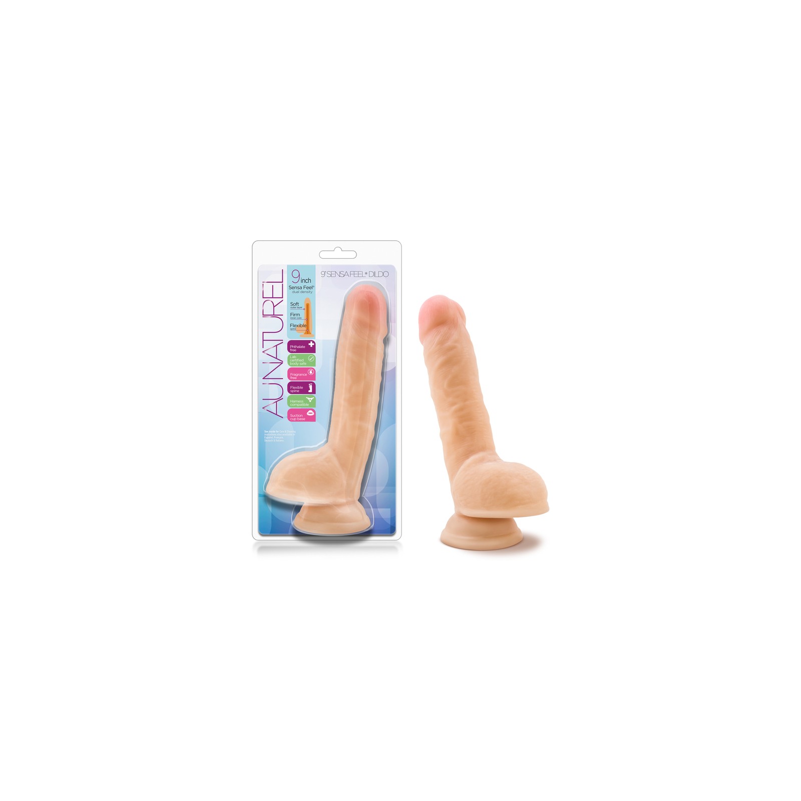 Au Naturel Big Billy 9 in. Dildo with Balls - Realistic Dual Density Design