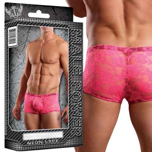 Male Power Mini Short Neon Lace Hot Pink