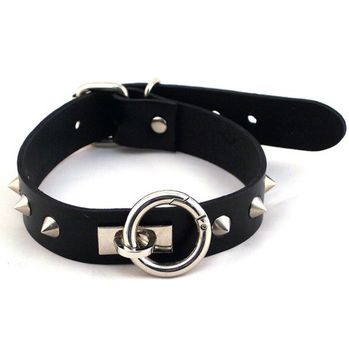 Rouge O-Ring Studded Leather Collar Black