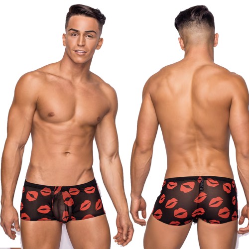 Male Power Kiss Me Mini Short with Sheer Lips Large