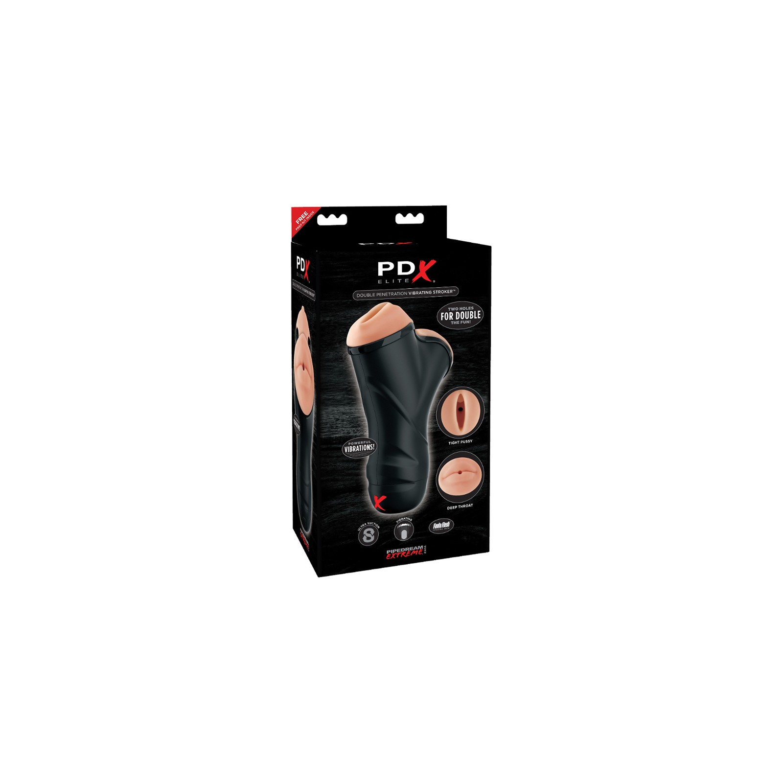 PDX Elite Double Penetration Vibrating Dual Entry Stroker Beige/Black