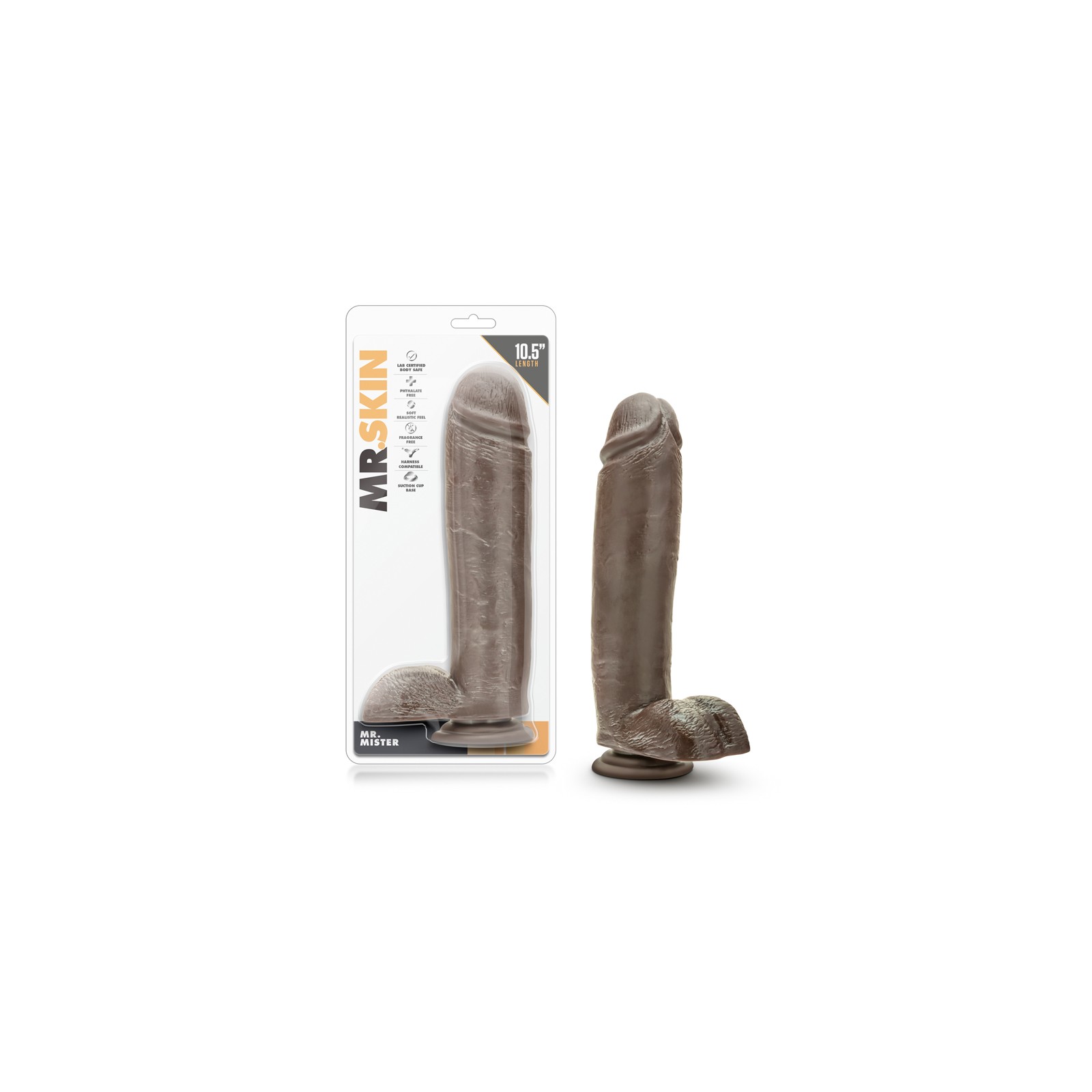 Dildo Realista Dr. Skin Mr. Mister de 10.5 Pulgadas con Pelotas Marrón