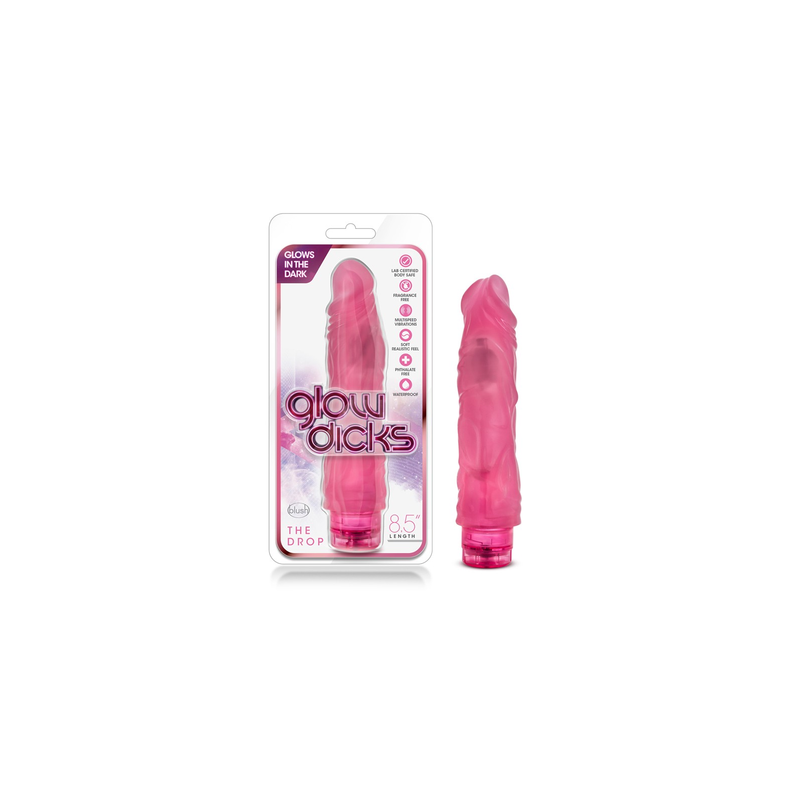 Glow Dicks El Drop Dildo Vibrador Realista de 8.5 Pulgadas Rosa