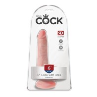 Dildo Realista Con Pelotas y Ventosa King Cock de 6 Pulgadas Beige