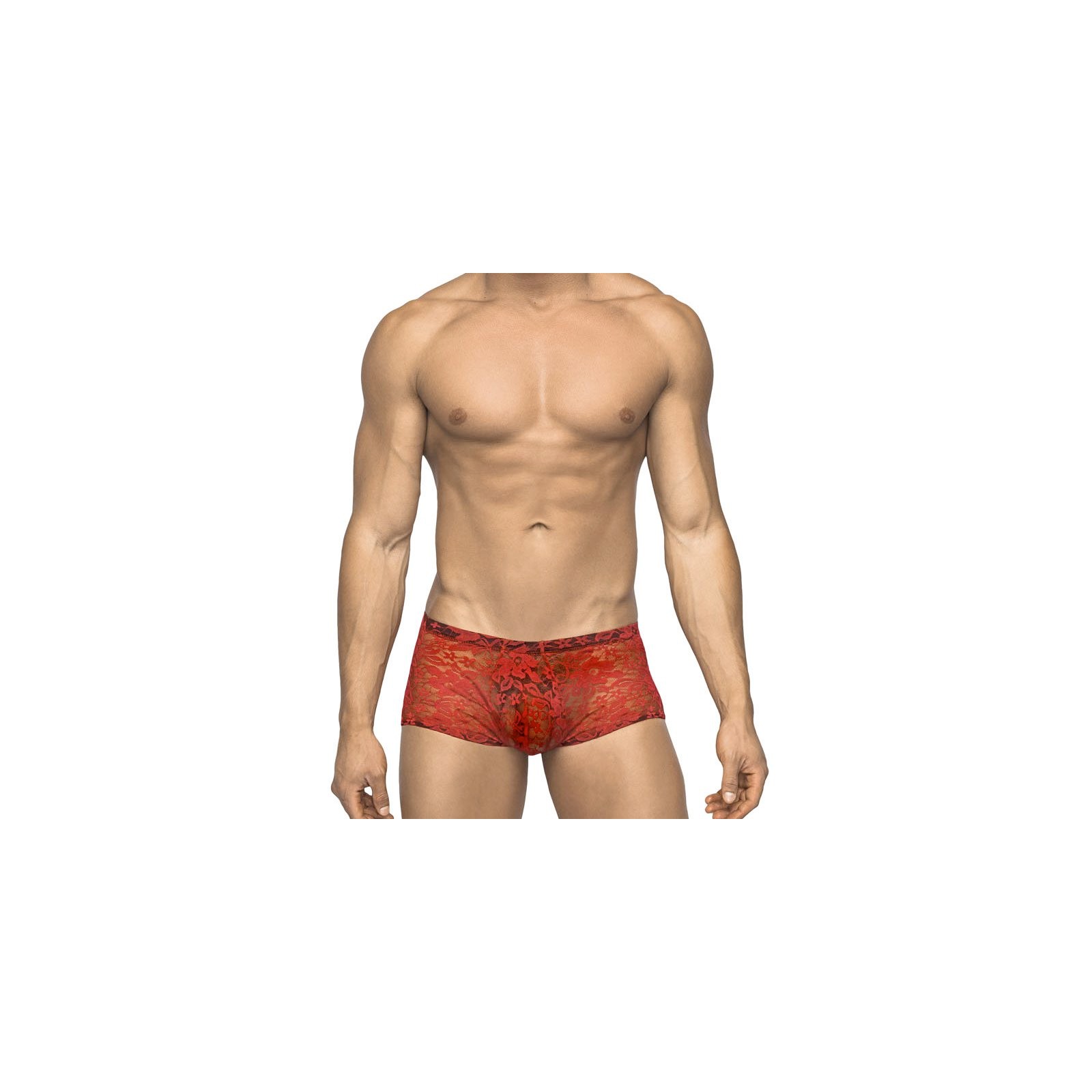 Male Power Stretch Lace Mini Short Red - Comfortable and Sexy