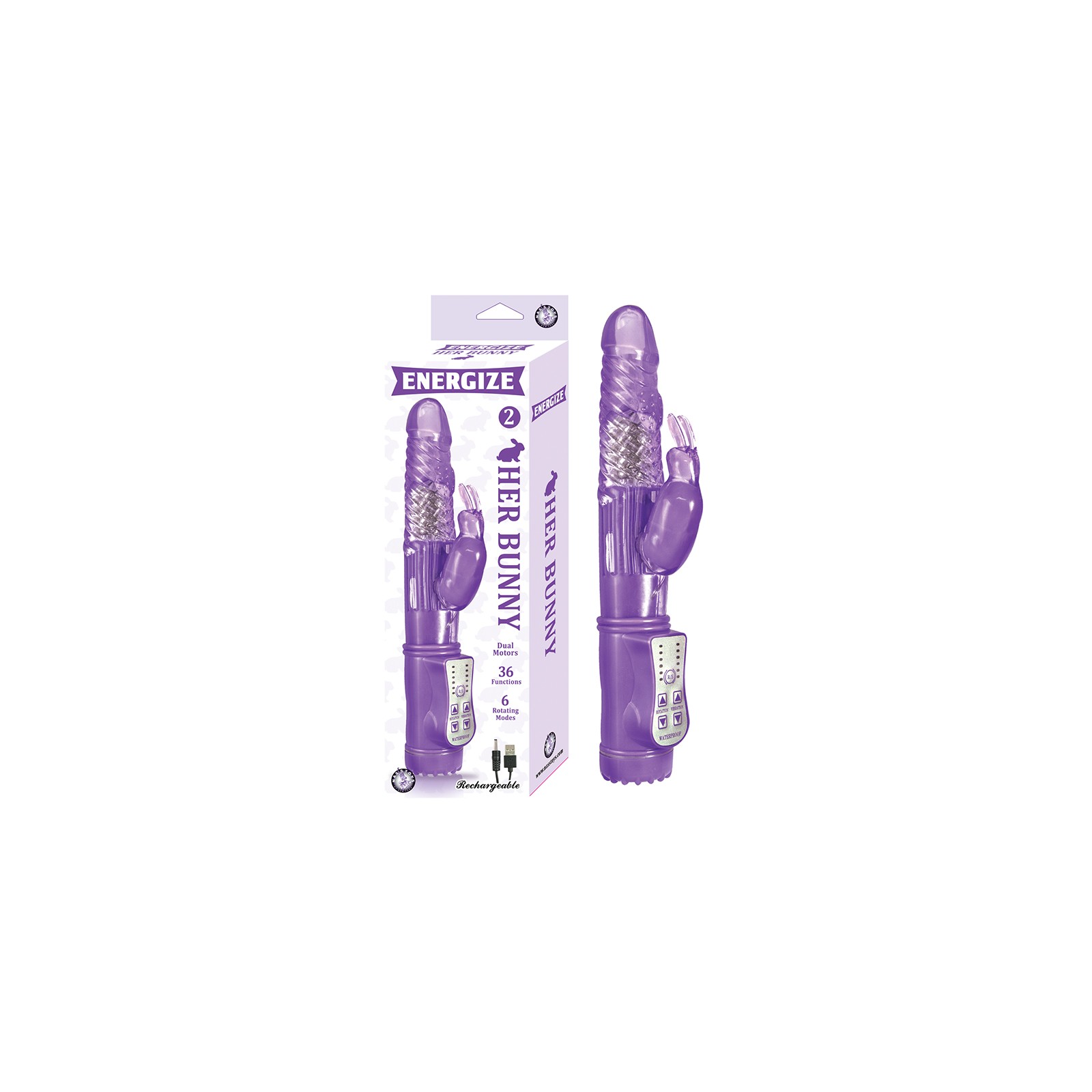 Energize Her Bunny 2 Rechargeable Dual Motors 36 Function Purple