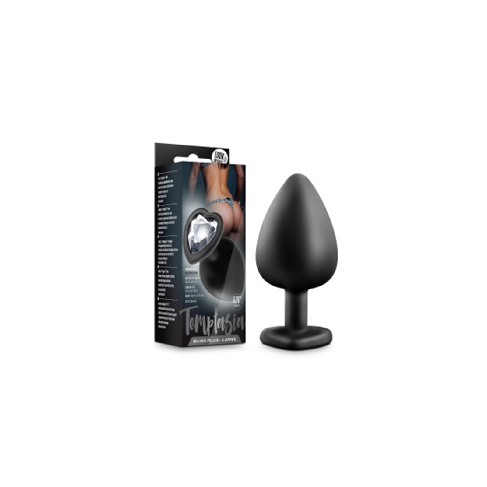 Temptasia Bling Anal Plug with Heart-Shaped Gem Base Large Black