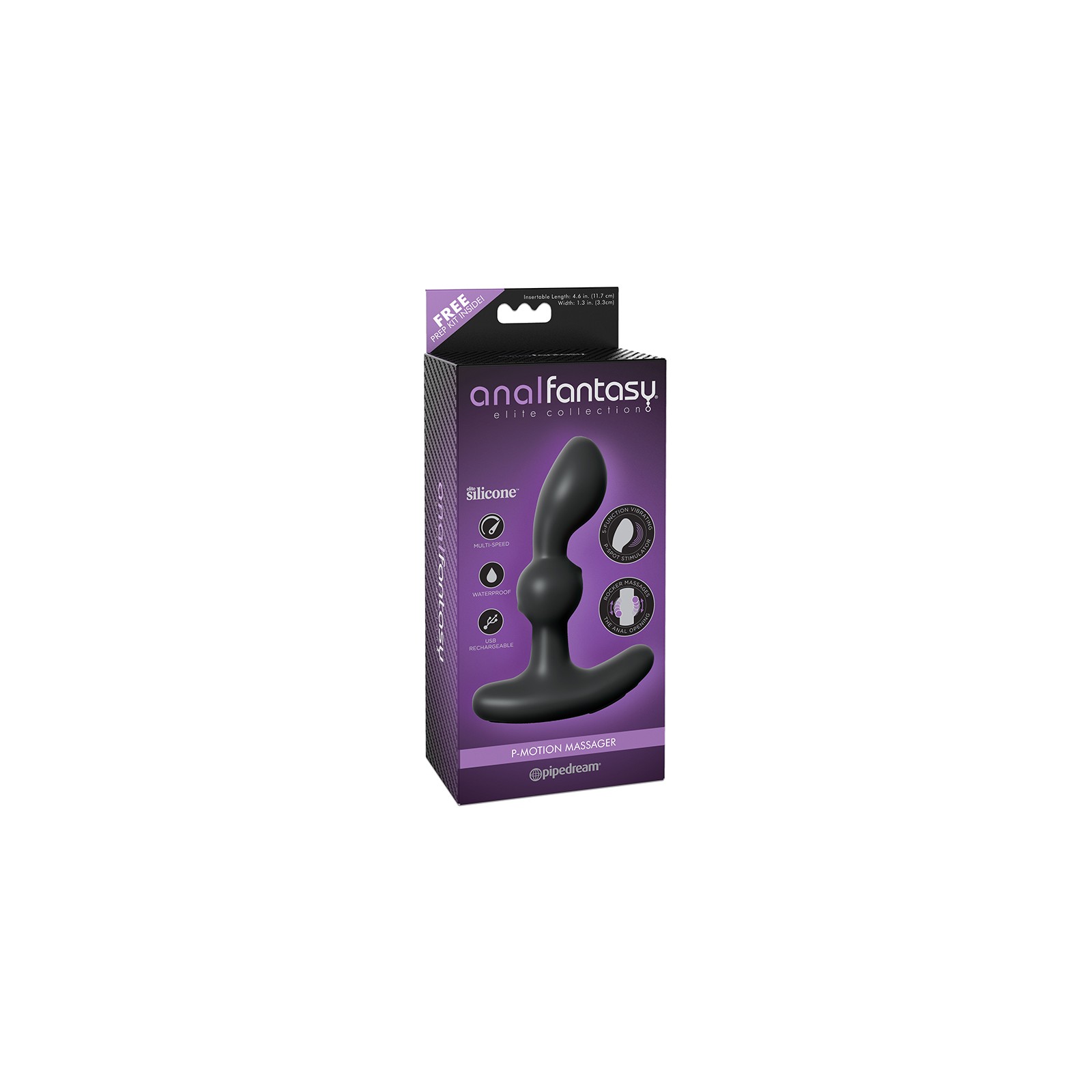 Pipedream Elite Rechargeable P-Motion Silicone Prostate Massager - Black