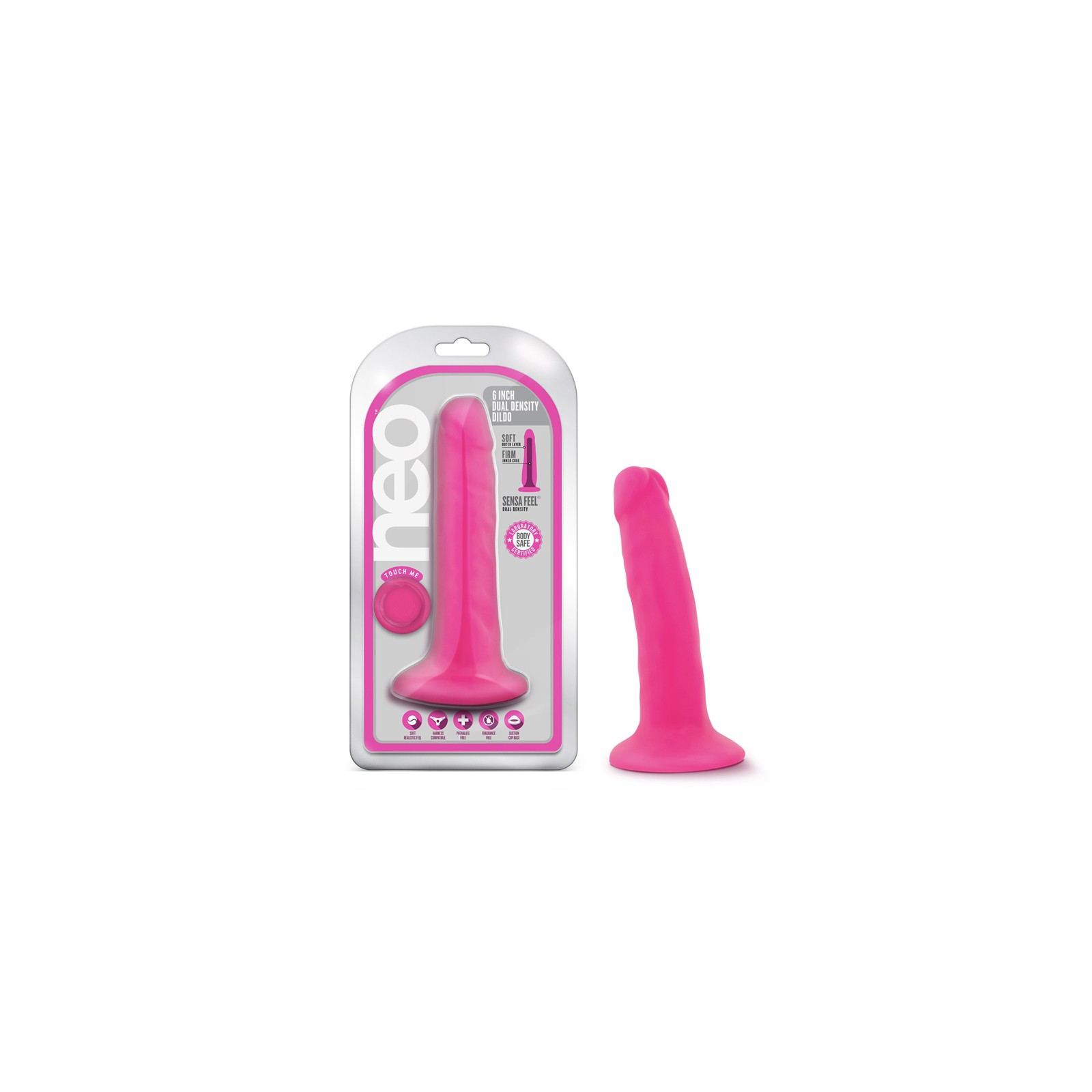 Neo 6 in. Dual Density Dildo Neon Pink