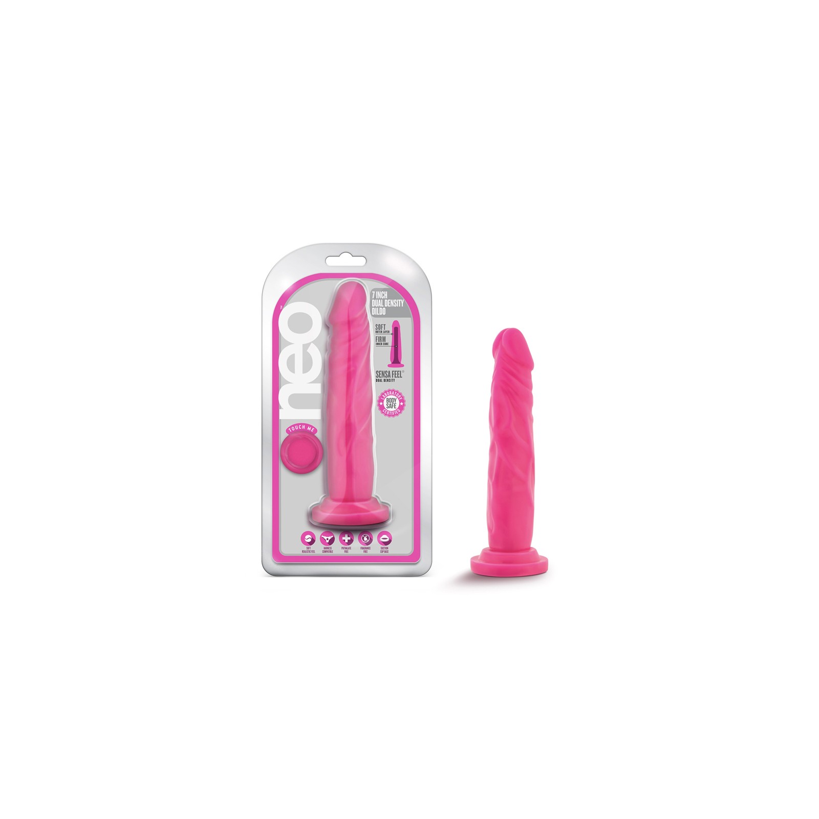 Neo 7.5 in. Dual Density Dildo Neon Pink