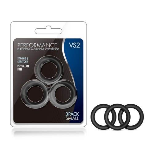 Pack de 3 Cockrings de Silicona Premium VS2 Performance Pequeños Negros - Aumenta tu Resistencia