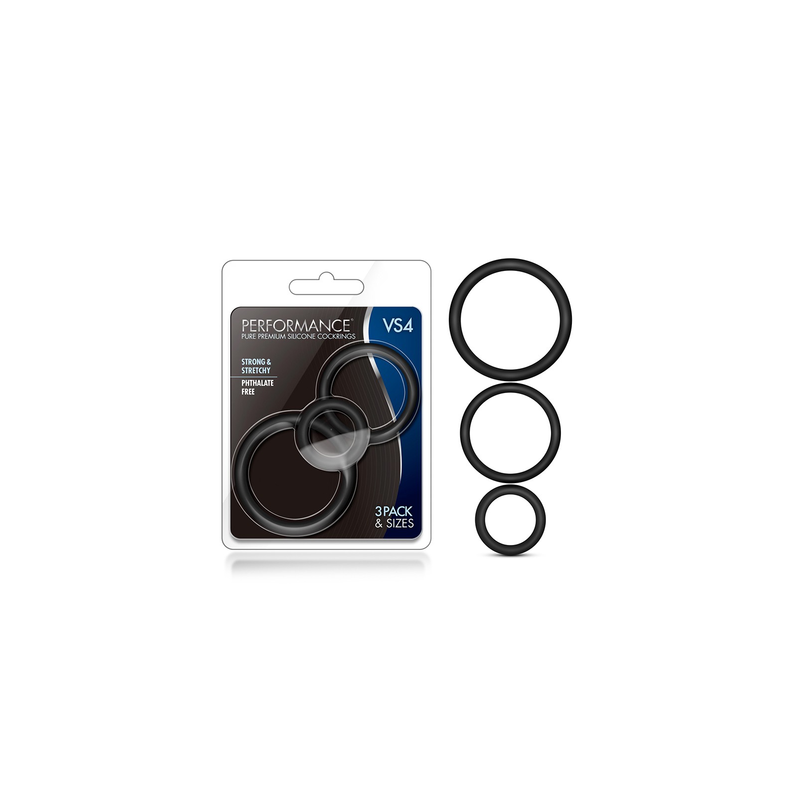 Performance VS4 Pure Premium Silicone Cockrings 3-Pack Set Black