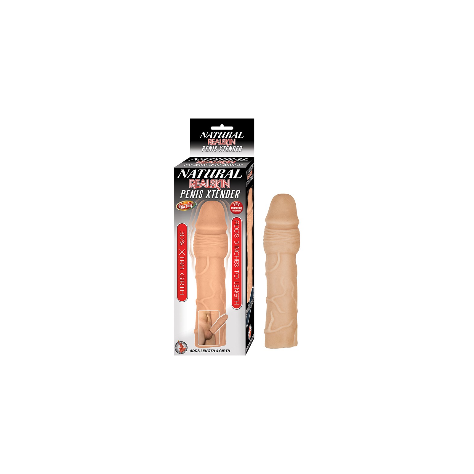 Extensor de Pene Natural Realskin Con Bullet Removible y A Prueba de Agua Flesh