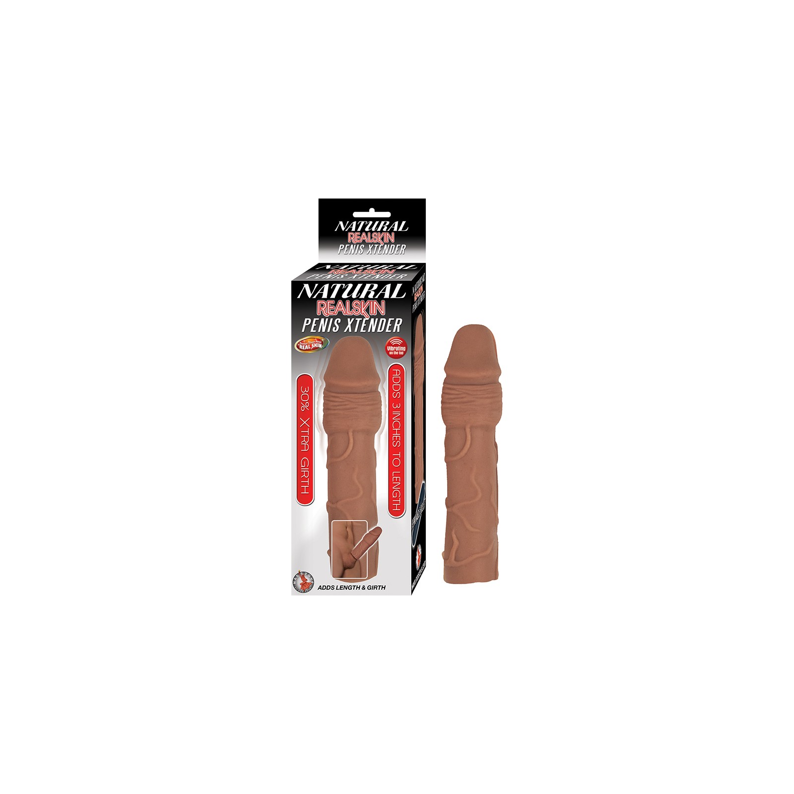 Natural Realskin Penis Xtender Vibrating Bullet Waterproof Brown