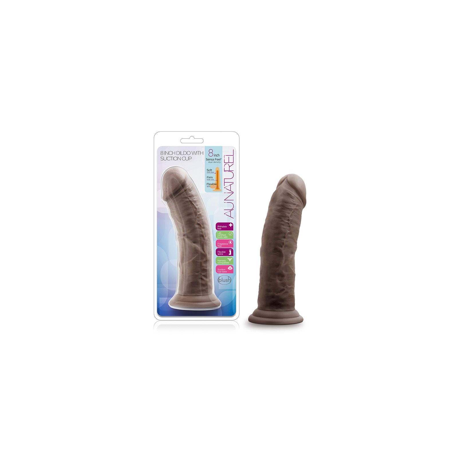 Au Naturel 8 in. Posable Dual Density Dildo Brown