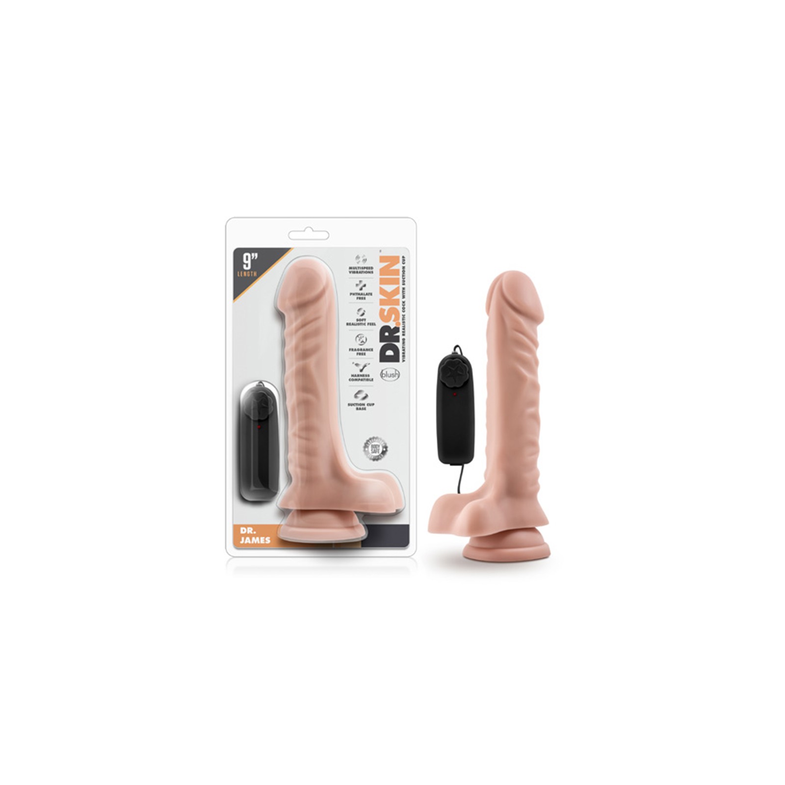 Dildo Vibrador Realista de 9 in. con Base de Succión de Dr. Skin