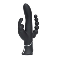 Happy Rabbit Triple Rechargeable Black Rabbit Vibrator - Dual-Entry