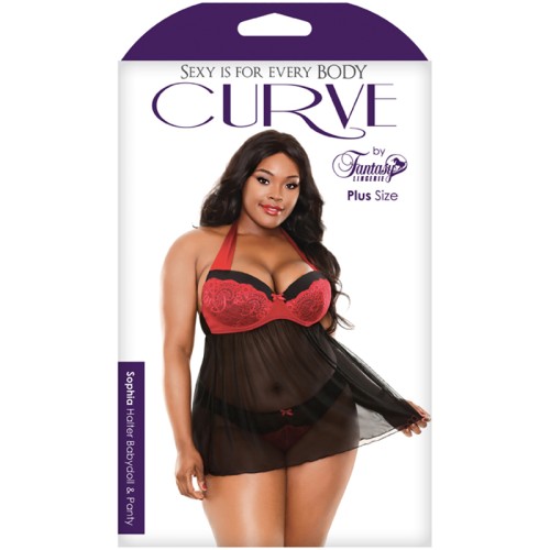 Conjunto Babydoll y Tanga Curve Sophia Halter Rojo/Negro 3XL/4XL