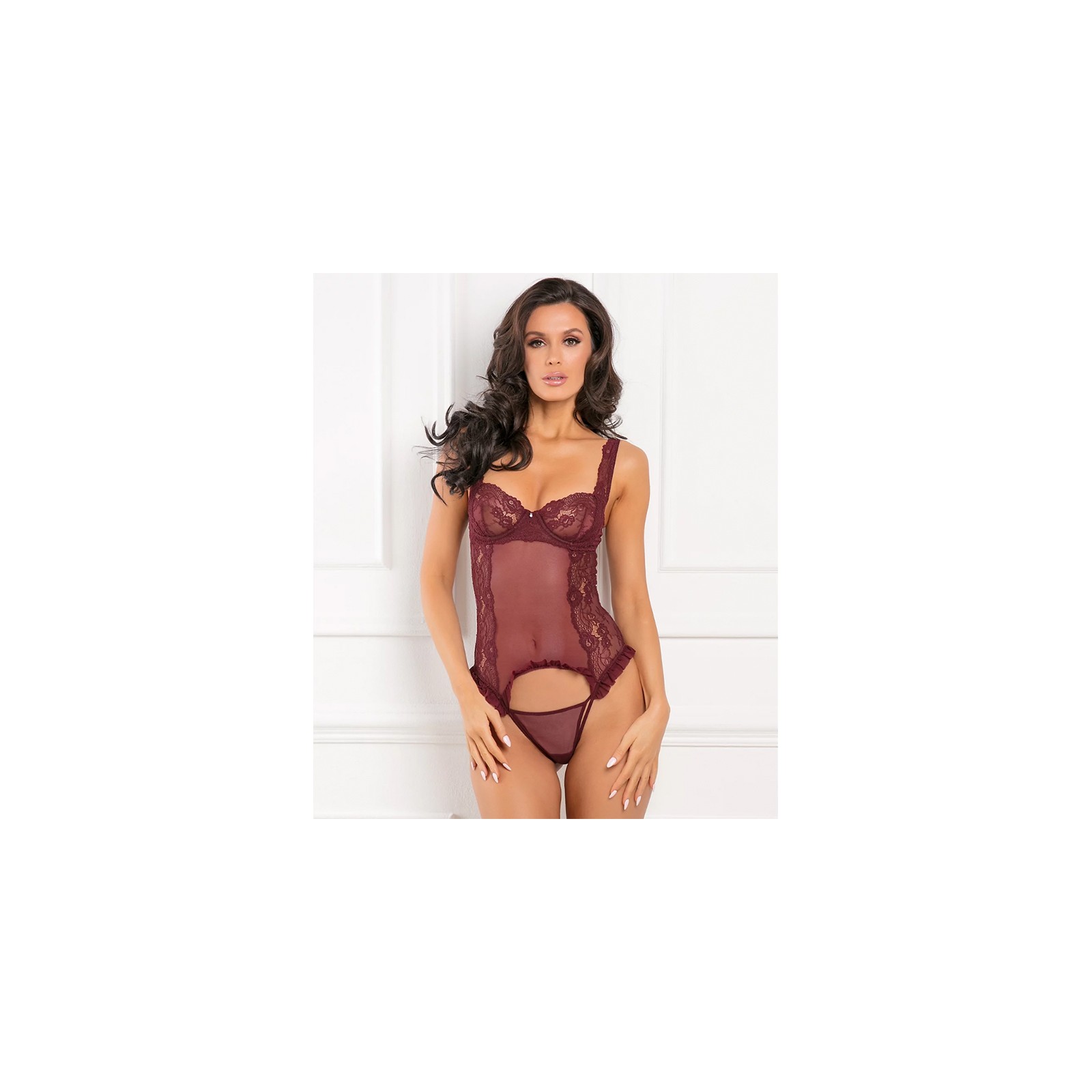 Rene Rofe Grand Finale Ruffle Teddy Burgundy S/M