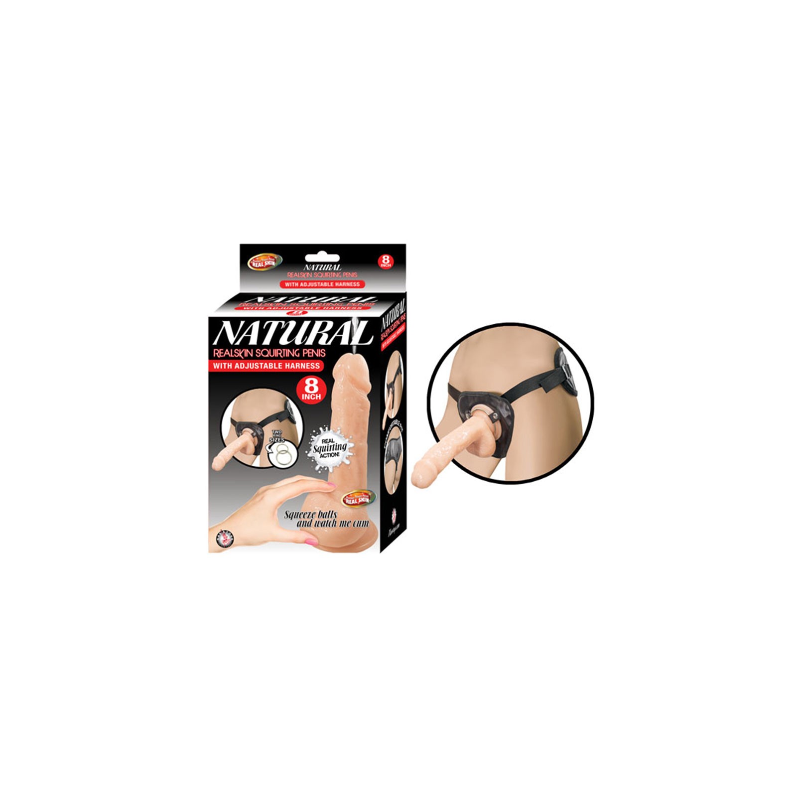 Pene Squirting Natural Realskin con Arnés Ajustable 8in