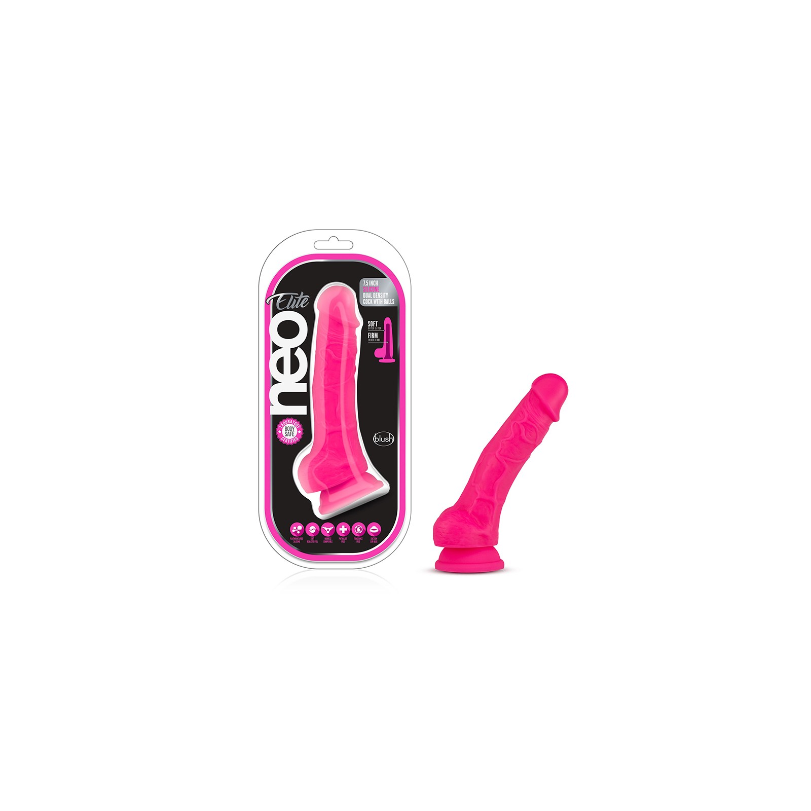 Dildo de Densidad Dual Neo Elite 7.5 pulgadas Rosa Neón