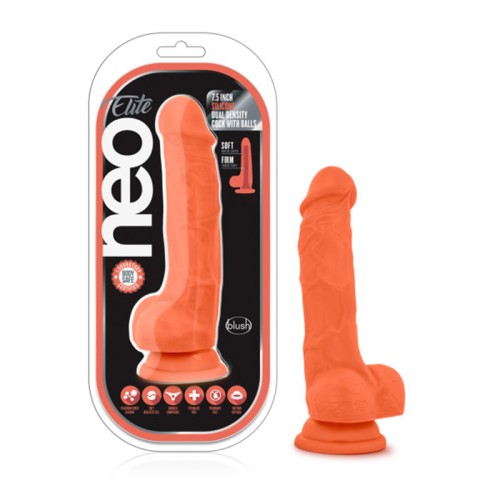 Dildo de Densidad Dual Neo Elite Naranja Neón 7.5 in.