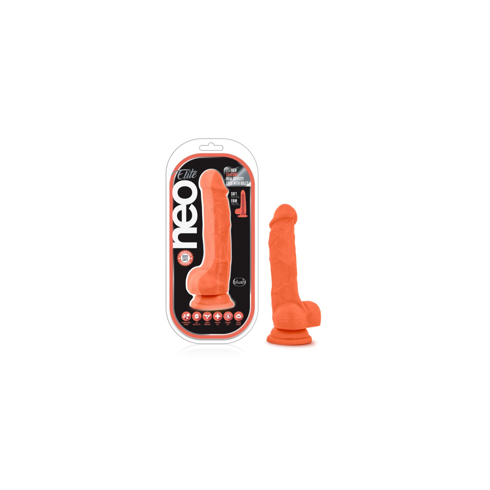 Dildo de Densidad Dual Neo Elite Naranja Neón 7.5 in.